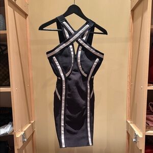 Fashion Nova Black and Cream Backless Dress